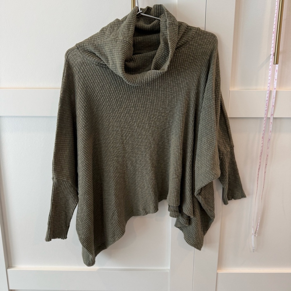 Green ribbed Free People beach cover-up open back tunic boho top size small